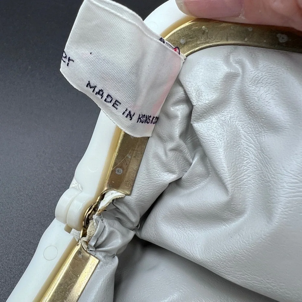 Pierre Charbonnier Vintage White Faux Leather Clutch Bag Plastic Frame France